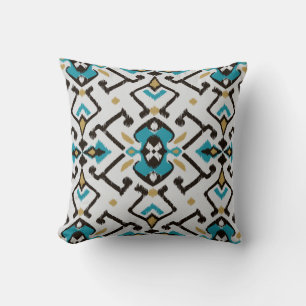 Chic geometric aquamarin Black Ikat Stammmuster Kissen