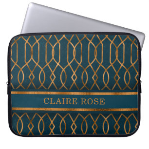 Chic Geometric Aquamarin Gold Lattice Muster Laptopschutzhülle