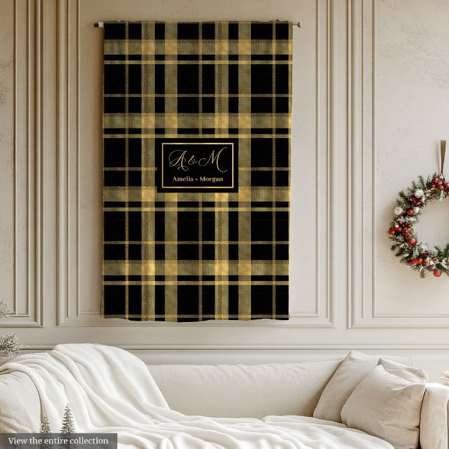 Chic Geometric Black Gold Monogram Blanket Fleecedecke (Chic Geometric Black Gold Monogram Blanket)