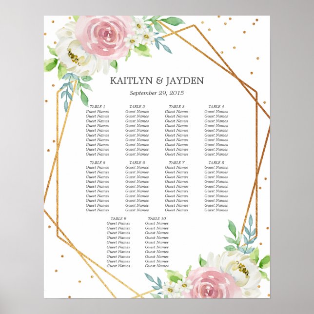 Chic Geometric Gold Foil Floral Wedding Poster (Vorne)
