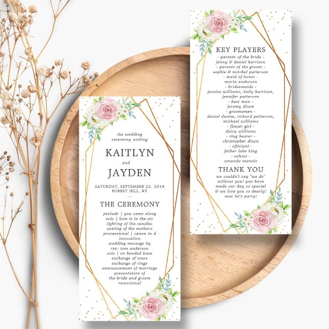 Chic Geometric Gold Foil Floral Wedding Programm (Von Creator hochgeladen)