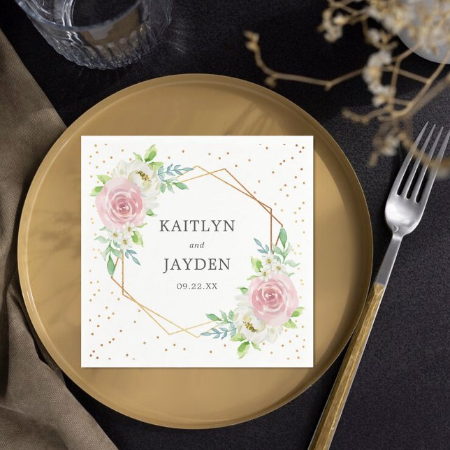 Chic Geometric Gold Foil Floral Wedding Serviette (Von Creator hochgeladen)