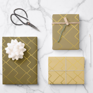Chic Geometric Golden Coffee Chocolate Brown Geschenkpapier Set