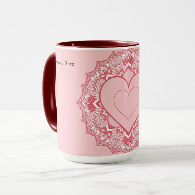 Chic Geometric Heart Mandala Personalized Tasse (Vorderseite Links)