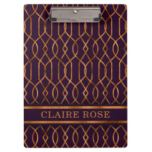 Chic Geometric Lila Gold Lattice Muster Klemmbrett