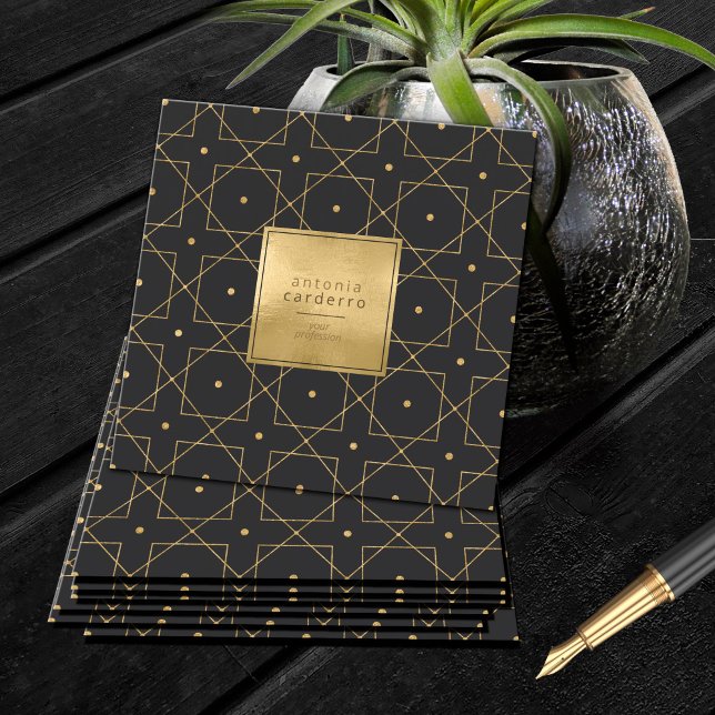 Chic Geometric Muster Squared Gold/Black ID799 Quadratische Visitenkarte (Von Creator hochgeladen)
