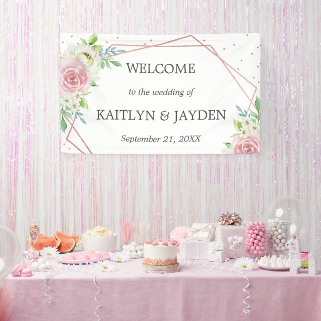 Chic Geometric Rose Gold Foil Floral Wedding Banner (Party)