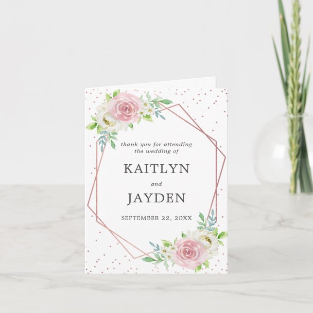 Chic Geometric Rose Gold Foil Floral Wedding Dankeskarte