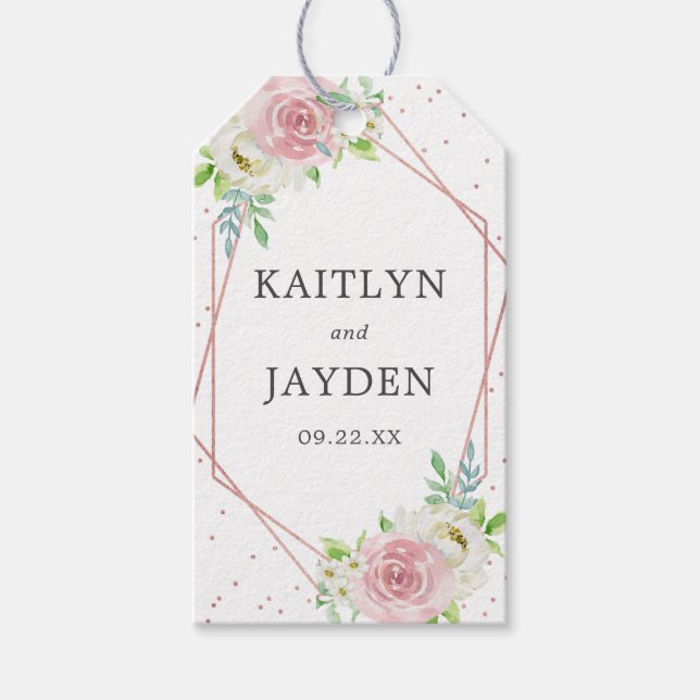 Chic Geometric Rose Gold Foil Floral Wedding Geschenkanhänger (Vorderseite)