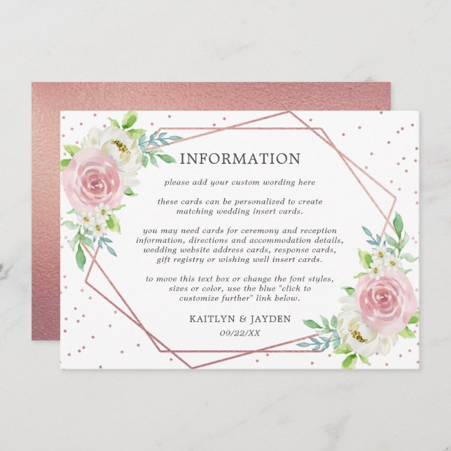 Chic Geometric Rose Gold Foil Floral Wedding Info Einladung (Vorne/Hinten)