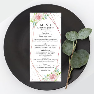 Chic Geometric Rose Gold Foil Floral Wedding Menü