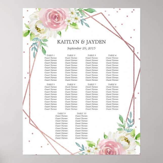 Chic Geometric Rose Gold Foil Floral Wedding Poster (Vorne)