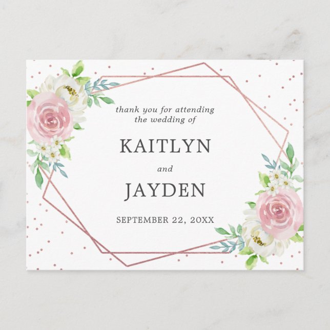 Chic Geometric Rose Gold Foil Floral Wedding Postkarte (Vorderseite)