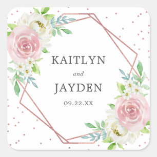 Chic Geometric Rose Gold Foil Floral Wedding Quadratischer Aufkleber