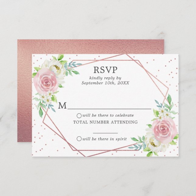 Chic Geometric Rose Gold Foil Floral Wedding RSVP Einladung
