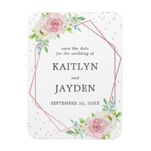 Chic Geometric Rose Gold Foil Save the Date Magnet