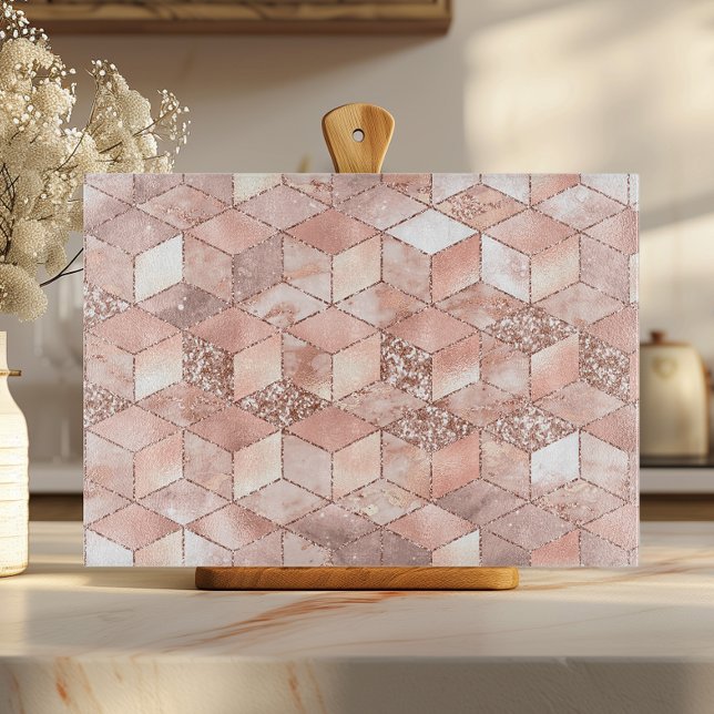 Chic Geometric Rose Gold Pink Imitate Foil Glitzer Schneidebrett (Von Creator hochgeladen)