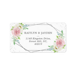 Chic Geometric Silver Foil Floral Wedding Adressaufkleber