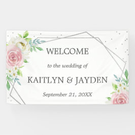 Chic Geometric Silver Foil Floral Wedding Banner