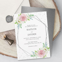 Chic Geometric Silver Foil Floral Wedding