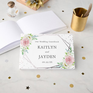 Chic Geometric Silver Foil Floral Wedding Gästebuch