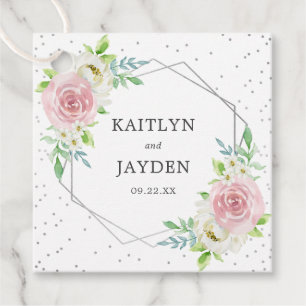 Chic Geometric Silver Foil Floral Wedding Geschenkanhänger