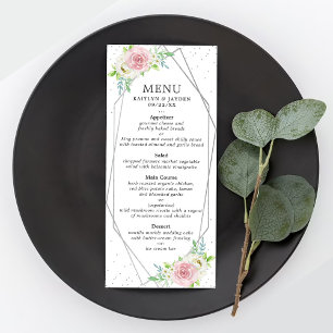 Chic Geometric Silver Foil Floral Wedding Menu Werbekarte