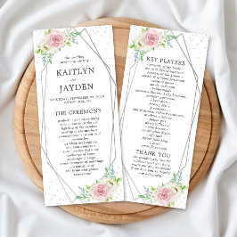 Chic Geometric Silver Foil Floral Wedding Programm
