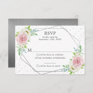 Chic Geometric Silver Foil Floral Wedding RSVP Einladung
