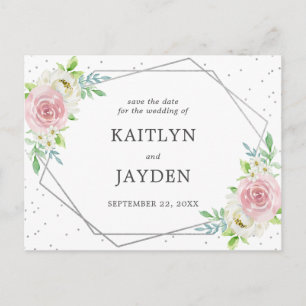 Chic Geometric Silver Foil Save the Date Ankündigungspostkarte