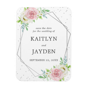Chic Geometric Silver Foil Save the Date Magnet