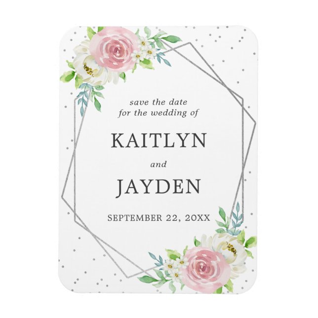 Chic Geometric Silver Foil Save the Date Magnet (Vertikal)