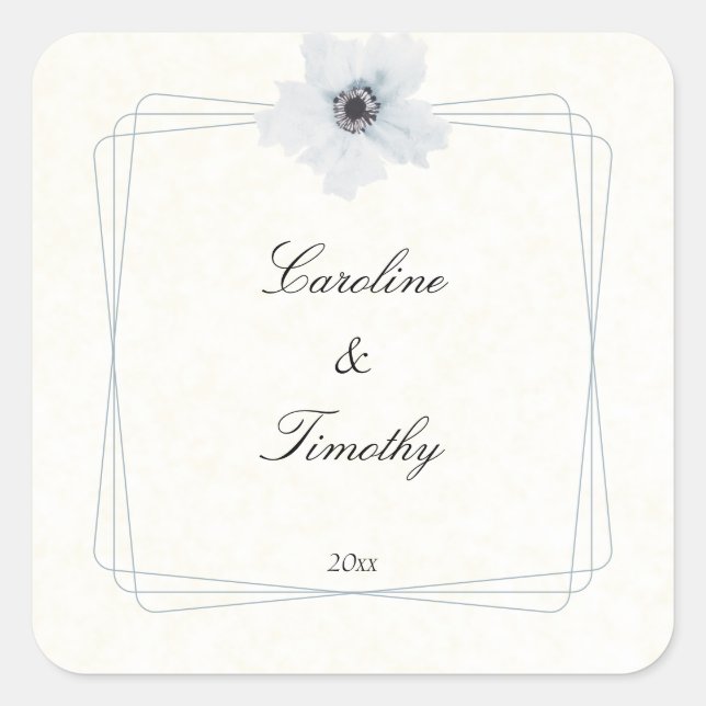 Chic Geometric Watercolor Anemone Blumenhochzeit Quadratischer Aufkleber (Vorderseite)