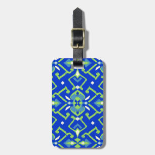 Chic geometrisch-grünes blaues Ikat-Stammmuster Gepäckanhänger