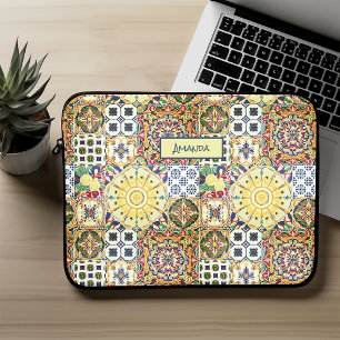 Chic geometrisch mediterrane orangefarbene Fliesen Laptopschutzhülle