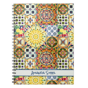 Chic geometrisch mediterrane orangefarbene Fliesen Notizblock
