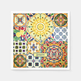 Chic geometrisch mediterrane orangefarbene Fliesen Serviette