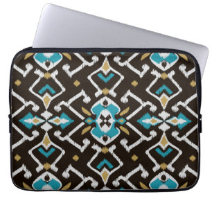 Chic geometrisches schwarzes aquamarines ikat laptopschutzhülle