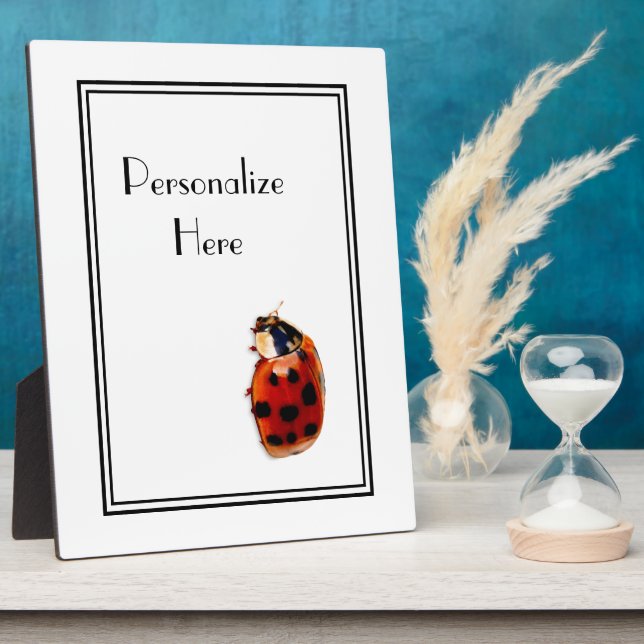 Chic Gepunktet Ladybug mit Namen Fotoplatte (Seite)