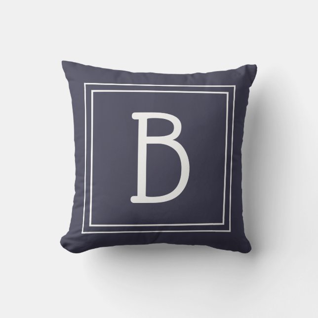 Chic Gerahmt Monogram Initial Midnight Blue & Whit Kissen (Vorderseite)