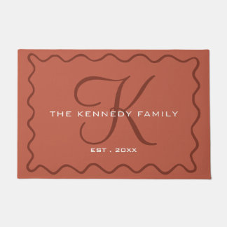 Chic gewellter Rahmen Familienname Monogramm Terra Fußmatte