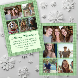 Chic Gingham Christmas Custom 9 Foto Collage Feiertagskarte