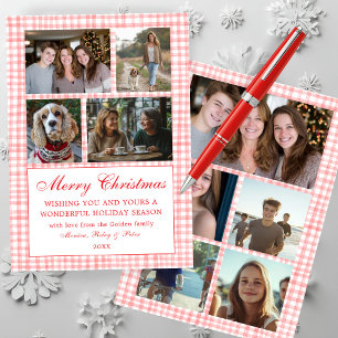 Chic Gingham Christmas Custom 9 Foto Collage rot Feiertagskarte