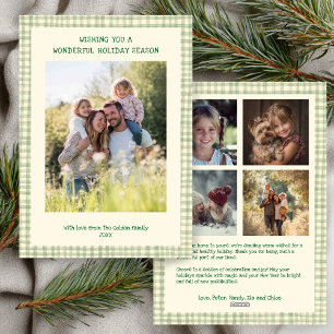 Chic Gingham Christmas Green Custom 5 Foto Feiertagskarte