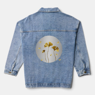 Chic Ginkgo Leaf-Gemustert Denim Jacket Jeansjacke