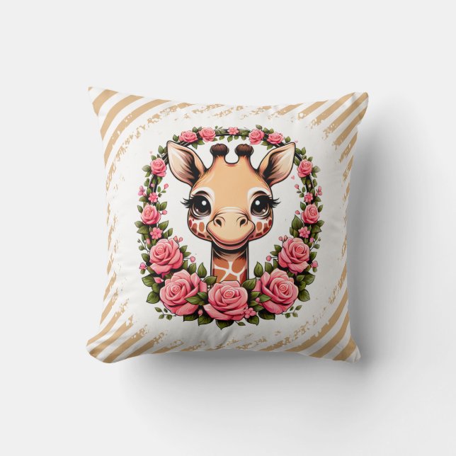 Chic Giraffe mit Blumenkrone Kissen (Vorderseite)
