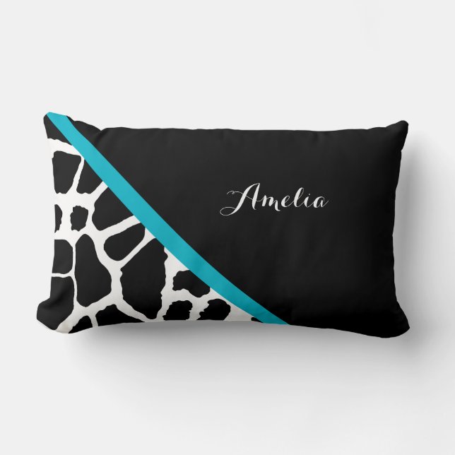 Chic Giraffe Print Aqua Blue Streifen mit Namen Lendenkissen (Vorderseite)