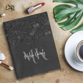 Chic Girl Black Glitzer Tropfen Monogram mit Name Notizbuch
