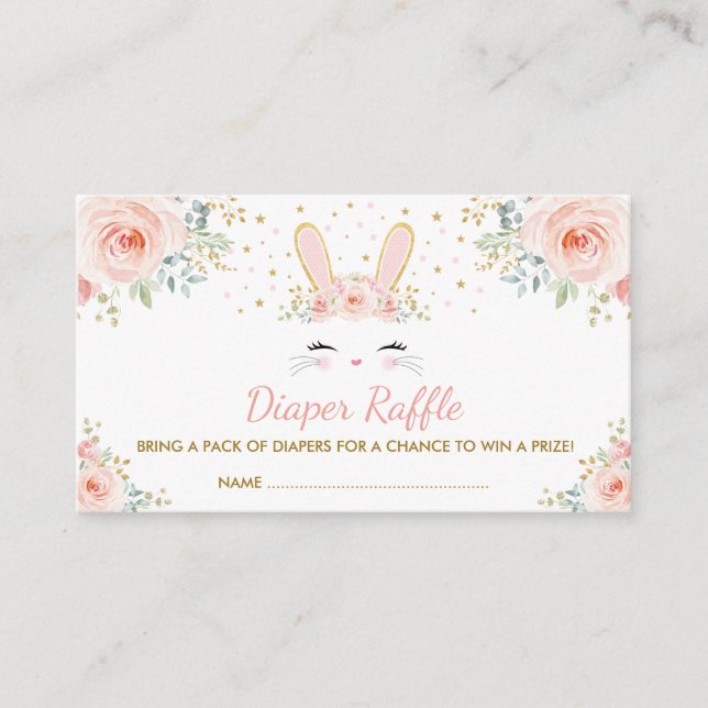 Chic Girl Bunny Rabbit Blush Bloral Diaper Raffel Begleitkarte (Vorderseite)