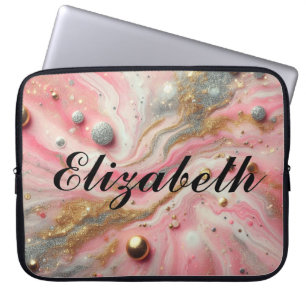 Chic Girl-Glitzer Monogramm Rosa Silbergold Laptopschutzhülle